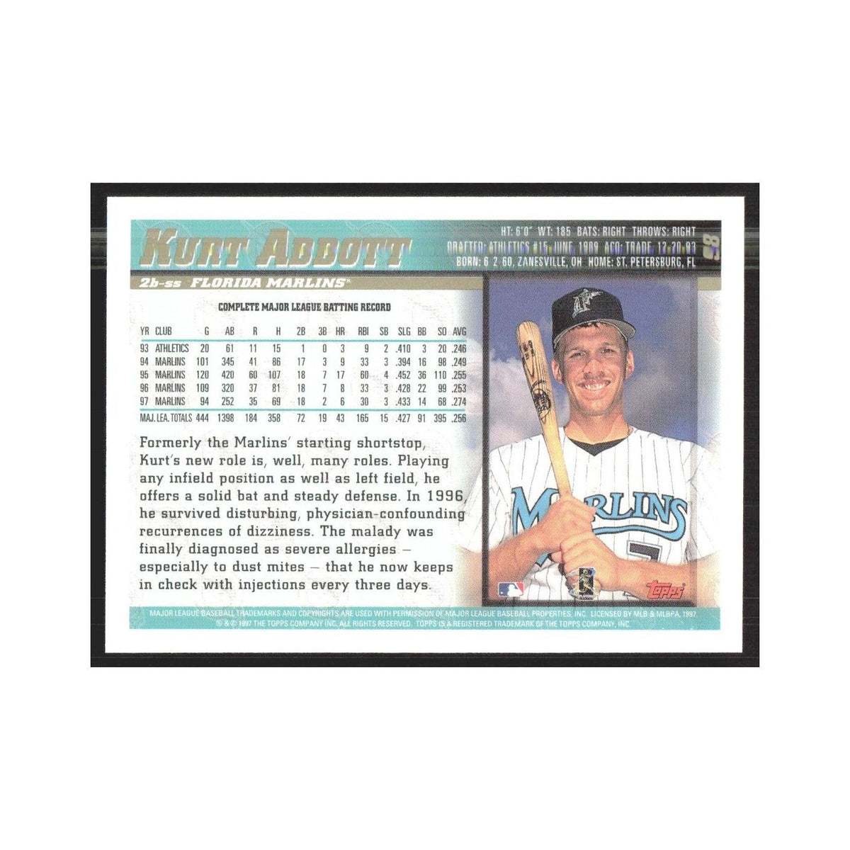 1998 Topps Kurt Abbott Florida Marlins #98