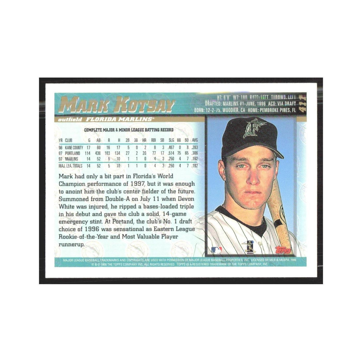 1998 Topps Mark Kotsay Florida Marlins #411