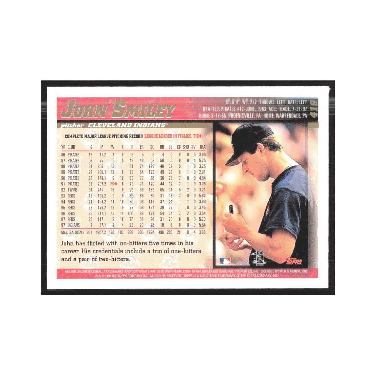 1998 Topps John Smiley Indians #419