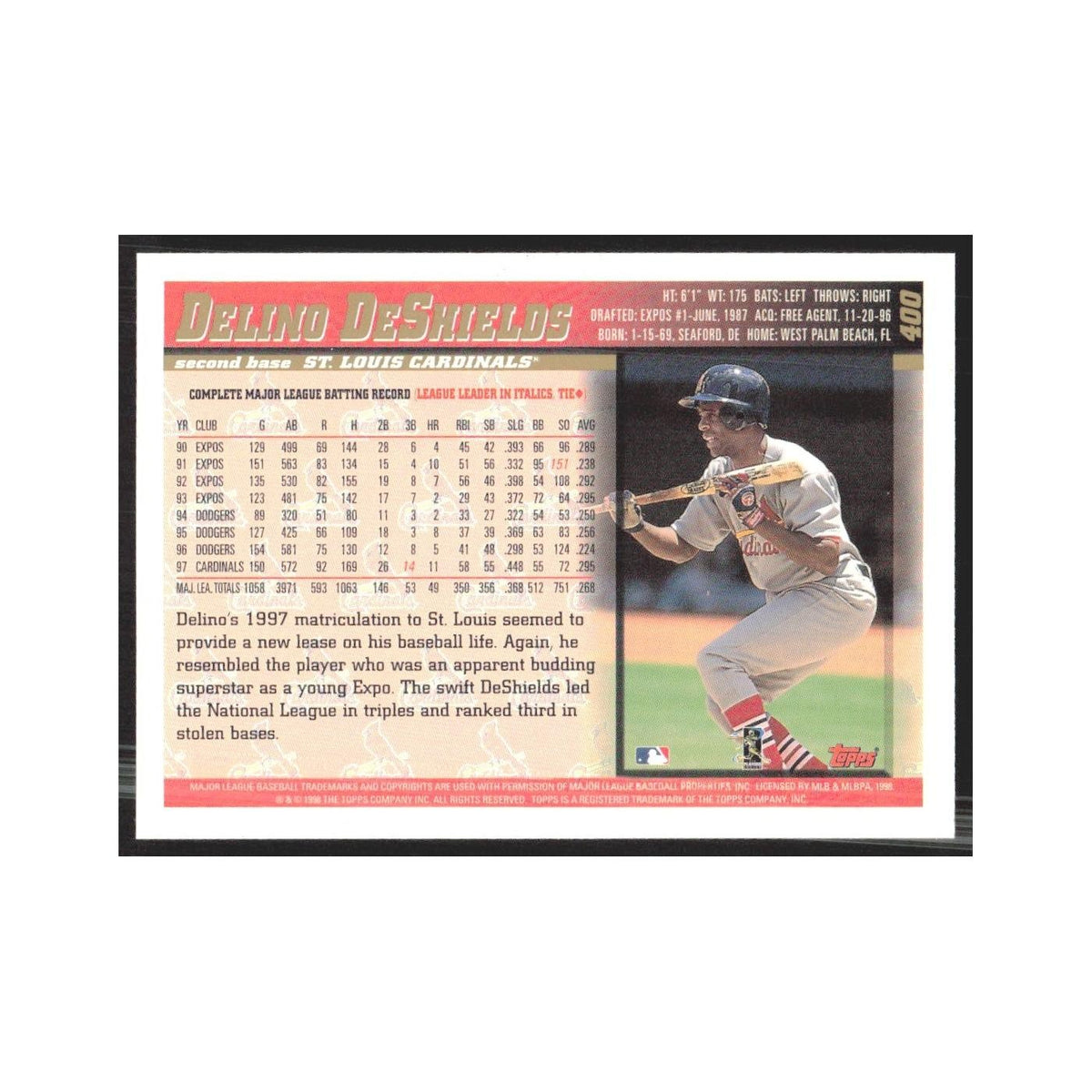 1998 Topps Delino DeShields Cardinals #400
