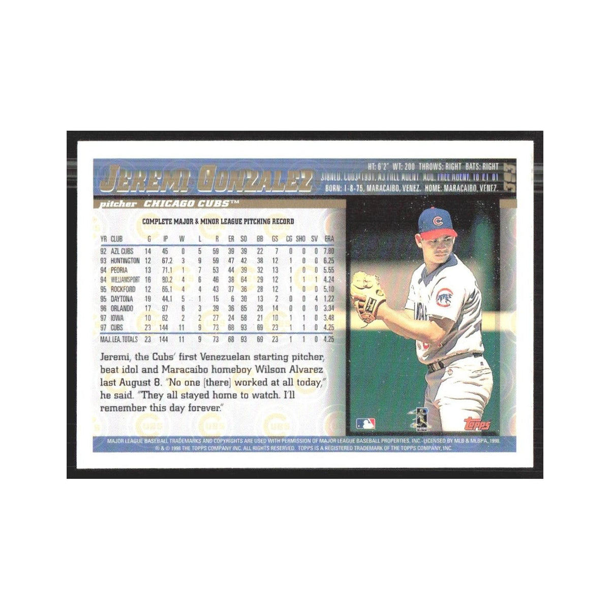 1998 Topps Jeremi Gonzalez Cubs #393