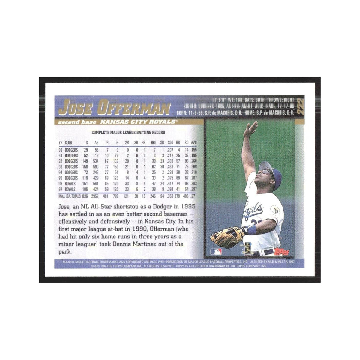 1998 Topps Jose Offerman Royals #222