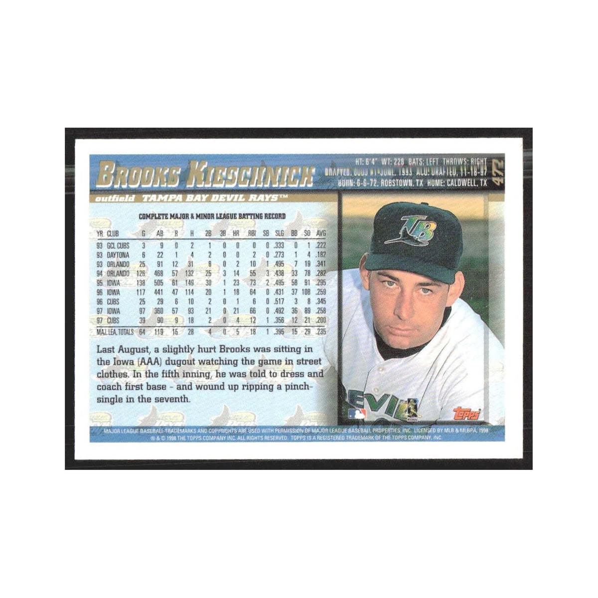 1998 Topps Brooks Kieschnick Rays #472