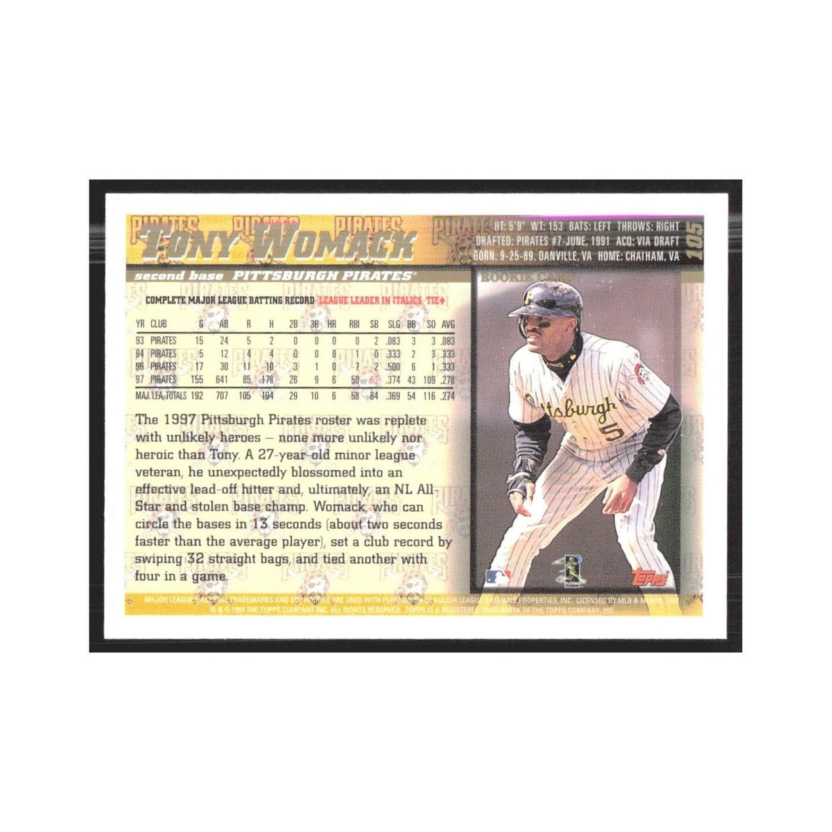 1998 Topps Tony Womack Pirates #105