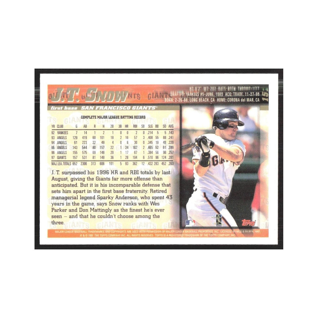 1998 Topps J.T. Snow Giants #151