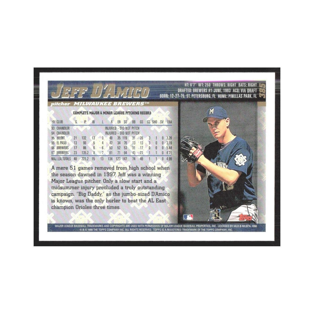 1998 Topps Jeff D'Amico Brewers #385