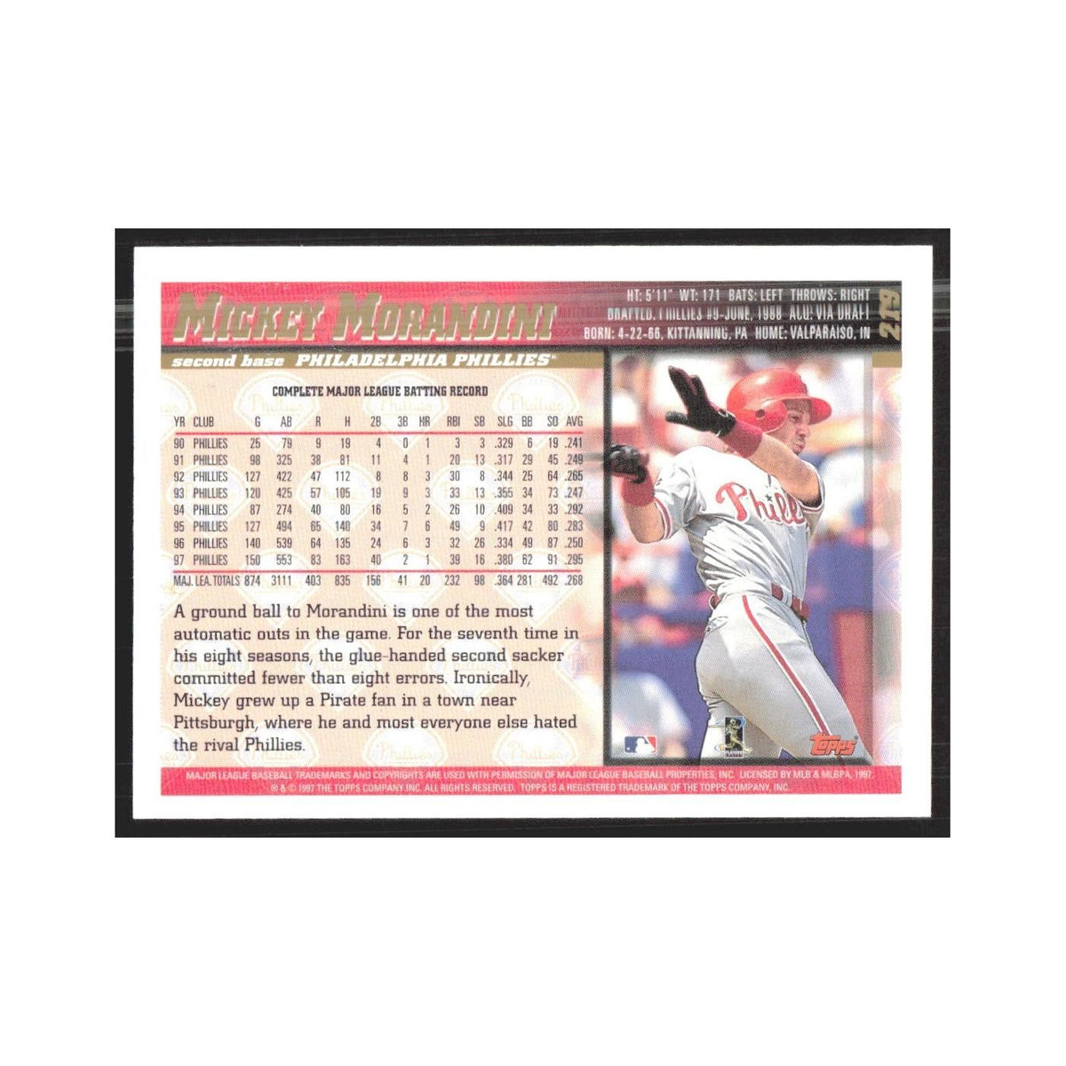1998 Topps Mickey Morandini Phillies #219