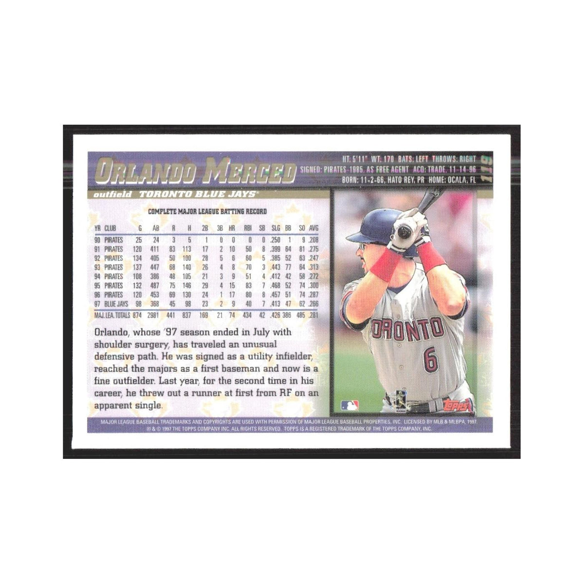 1998 Topps Orlando Merced Blue Jays #119
