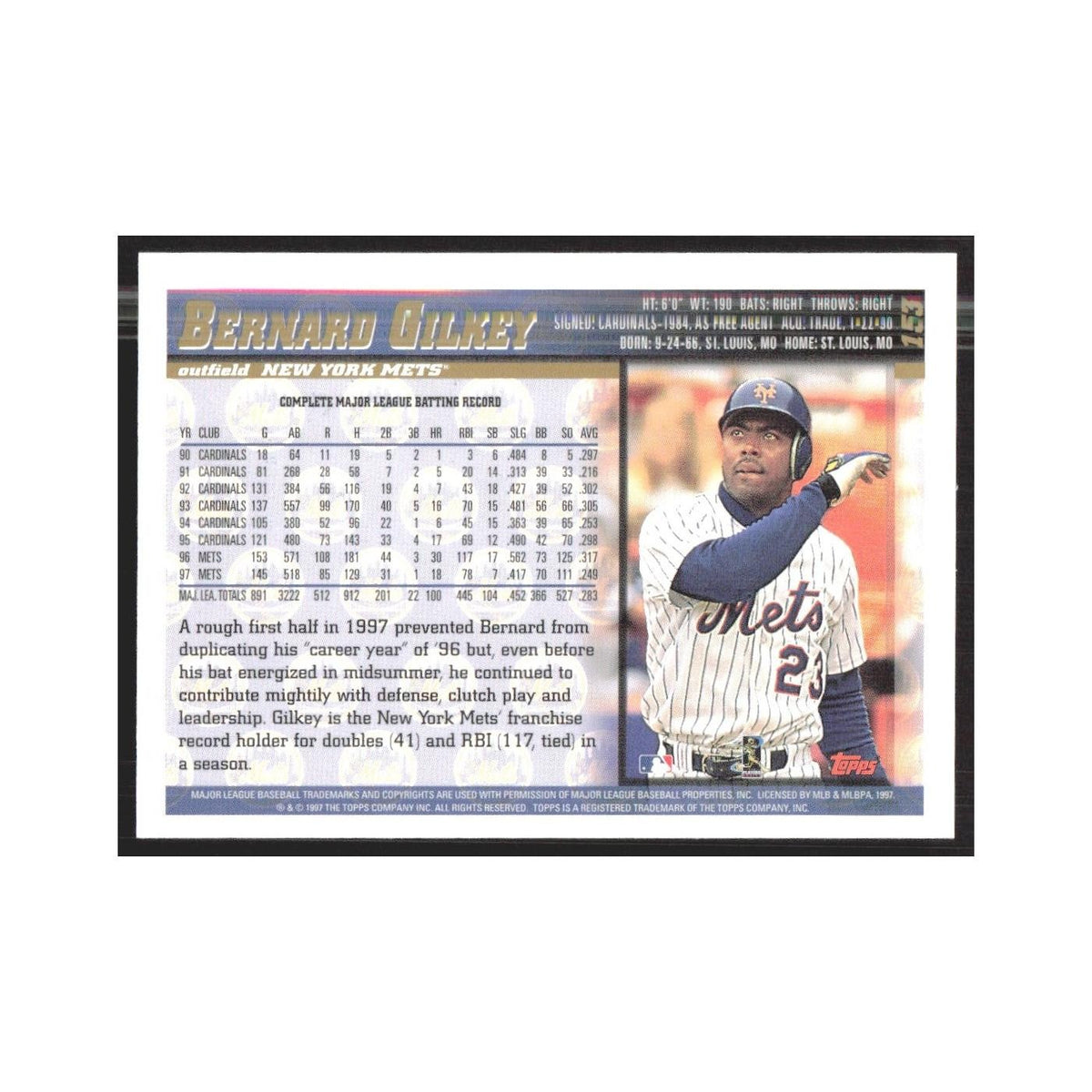 1998 Topps Bernard Gilkey Mets #153