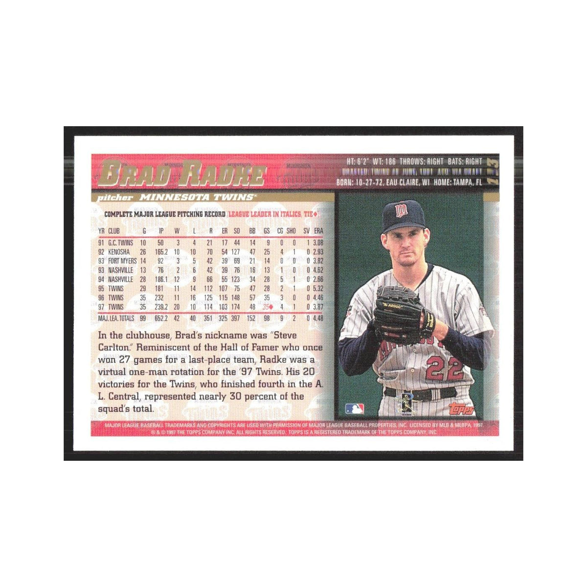 1998 Topps Brad Radke Twins #113