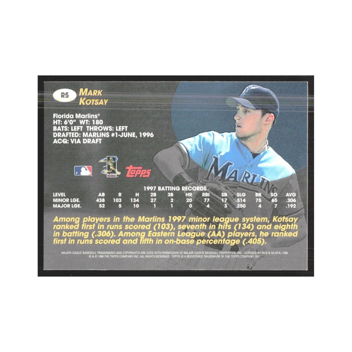 1998 Topps Mark Kotsay Florida Marlins #R5