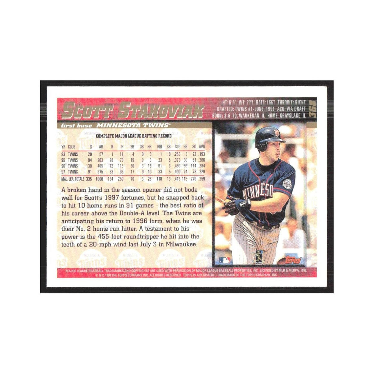 1998 Topps Scott Stahoviak Twins #368