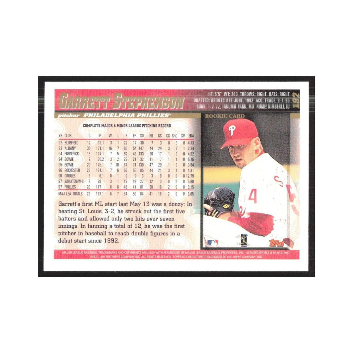 1998 Topps Garrett Stephenson Phillies #192
