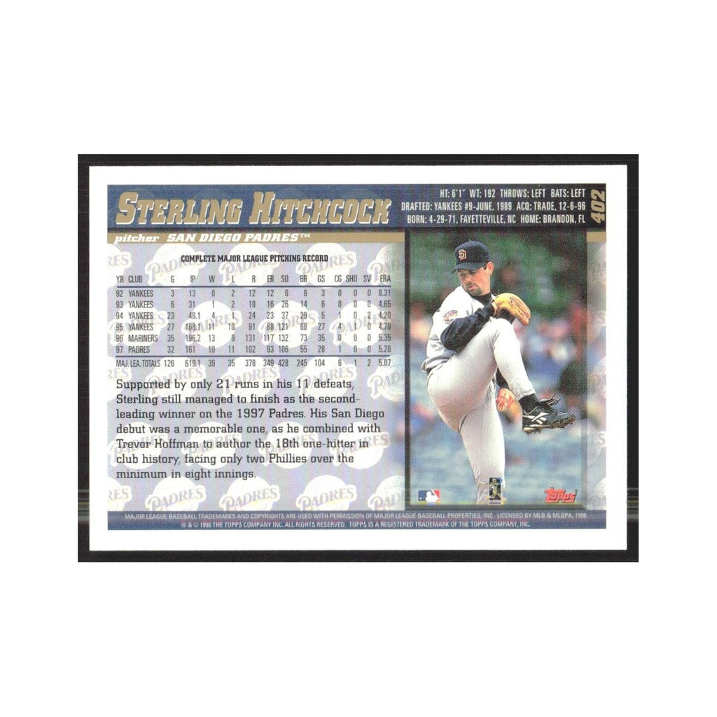 1998 Topps Sterling Hitchcock Padres #402