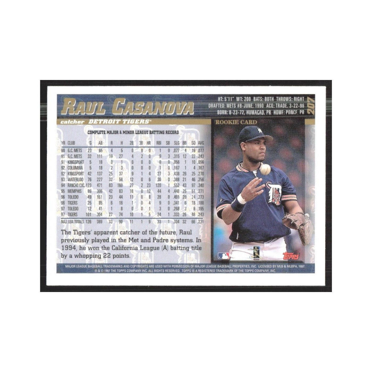 1998 Topps Raul Casanova Tigers #207
