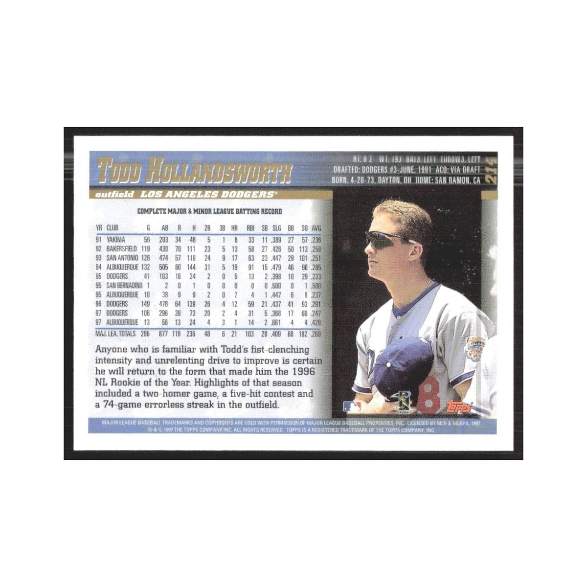 1998 Topps Todd Hollandsworth Dodgers #214