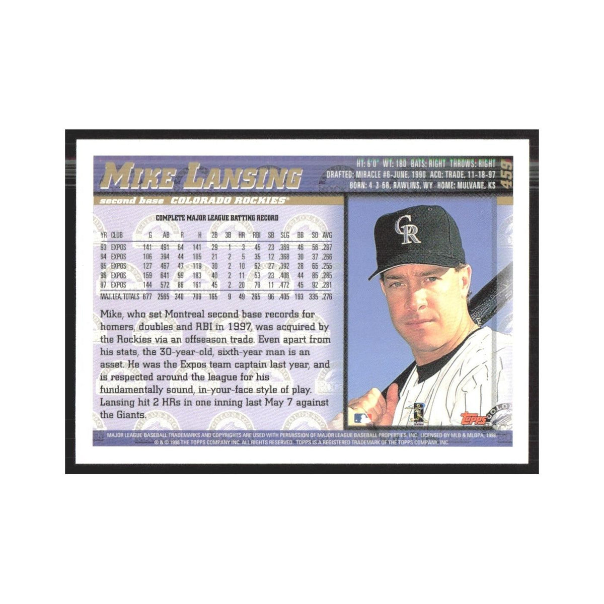 1998 Topps Mike Lansing Rockies #459