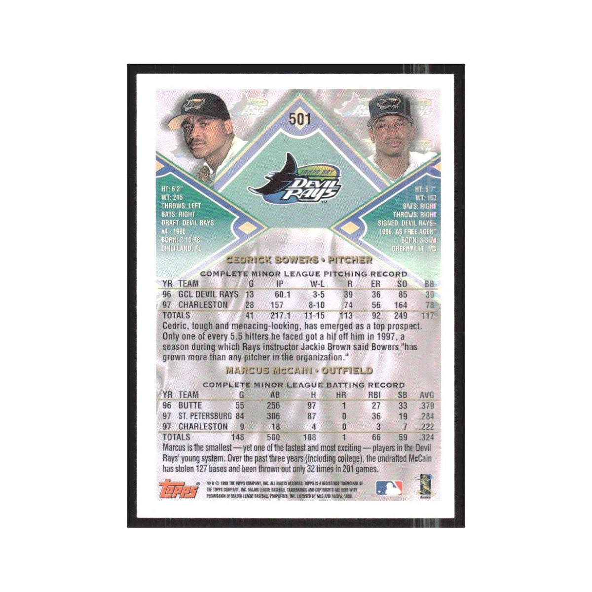 1998 Topps Cedrick Bowers/Marcus McCain Rays #501