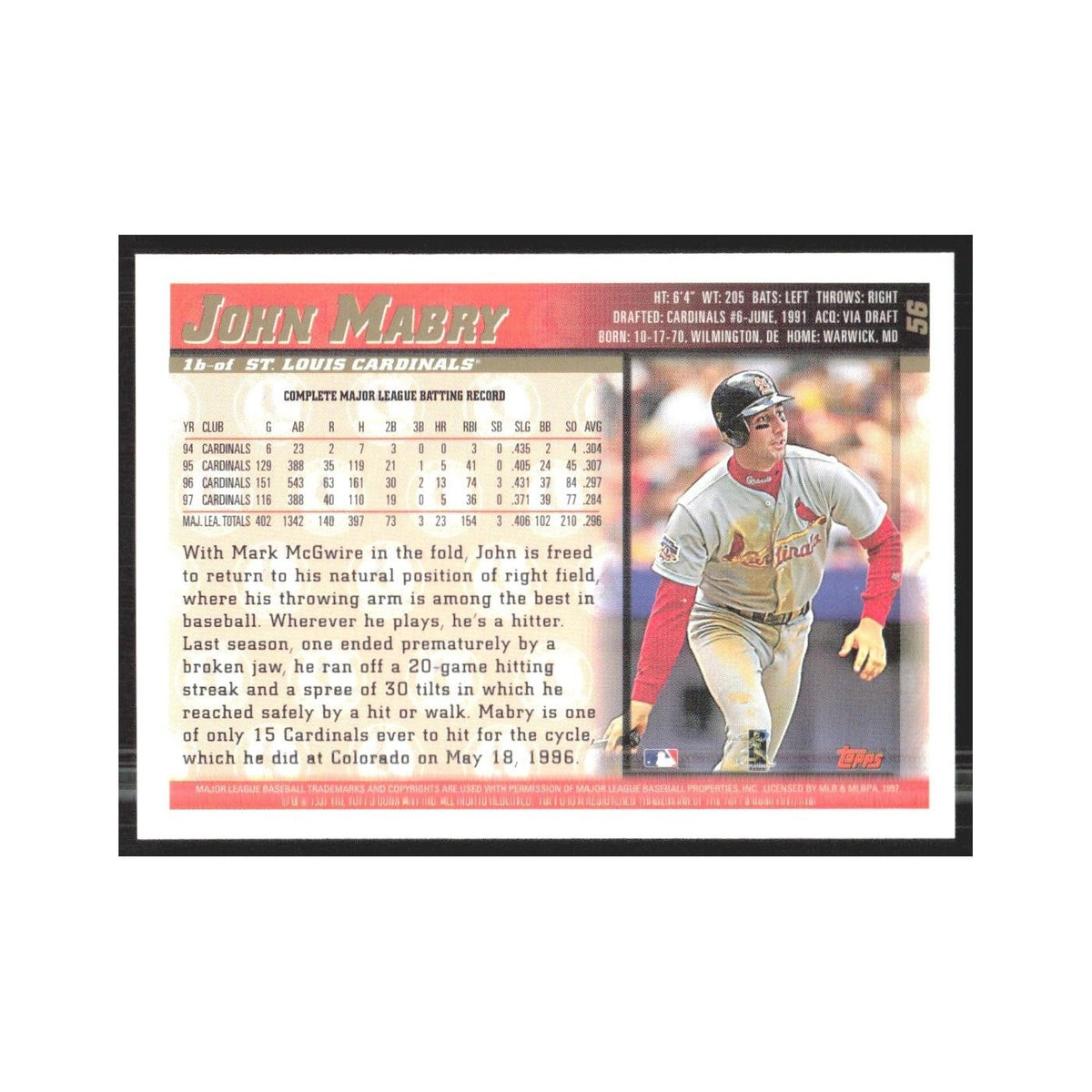 1998 Topps John Mabry Cardinals #56