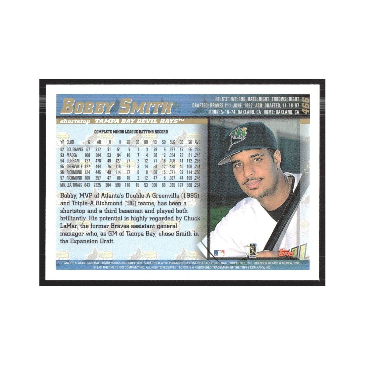 1998 Topps Bobby Smith Rays #466