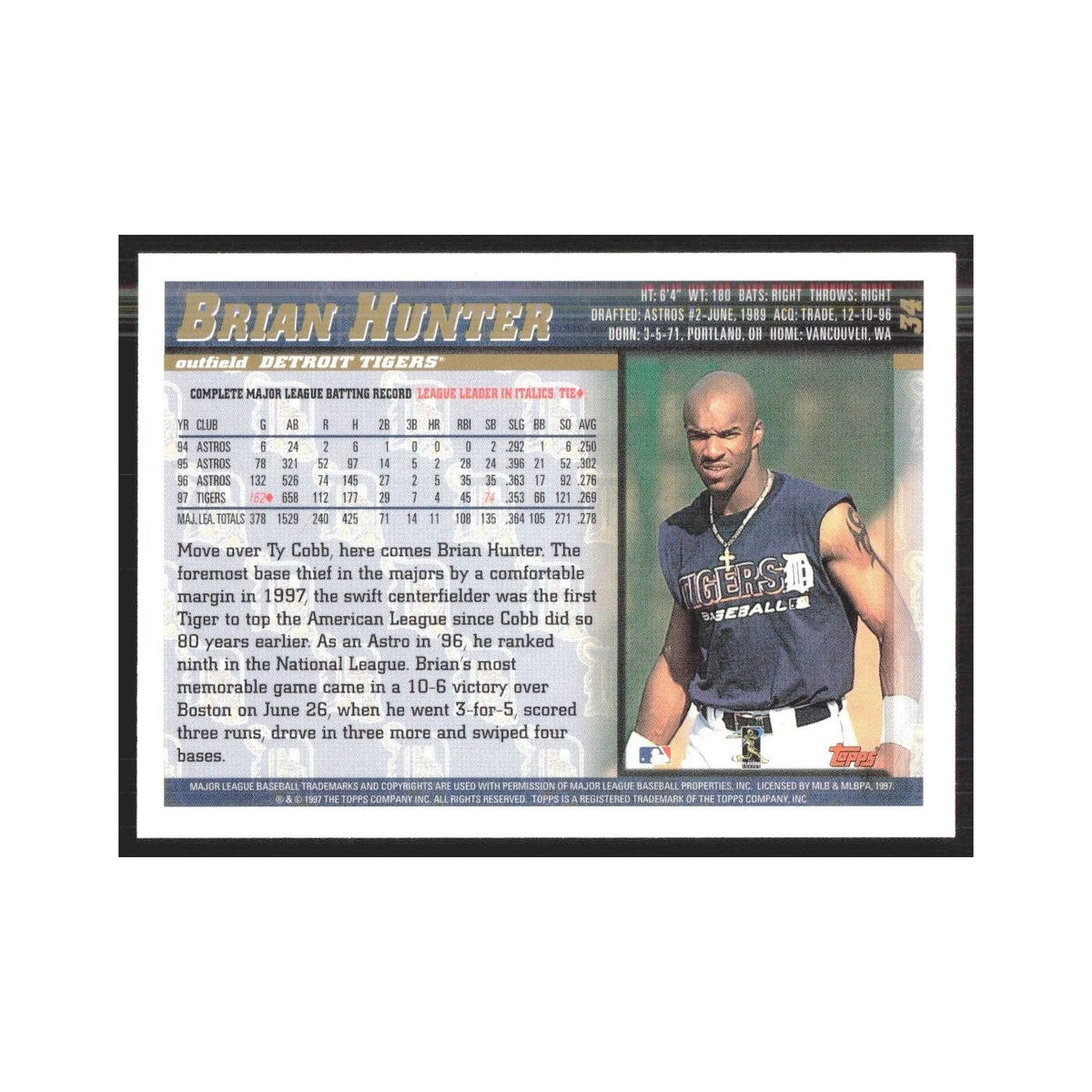 1998 Topps Brian Hunter Tigers #34