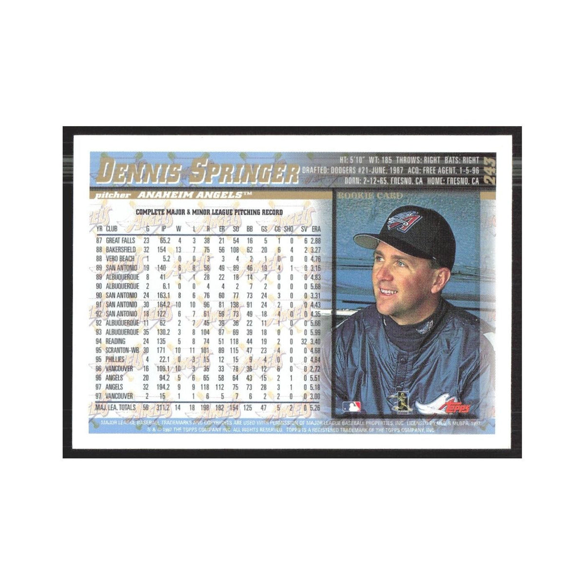1998 Topps Dennis Springer Angels #243
