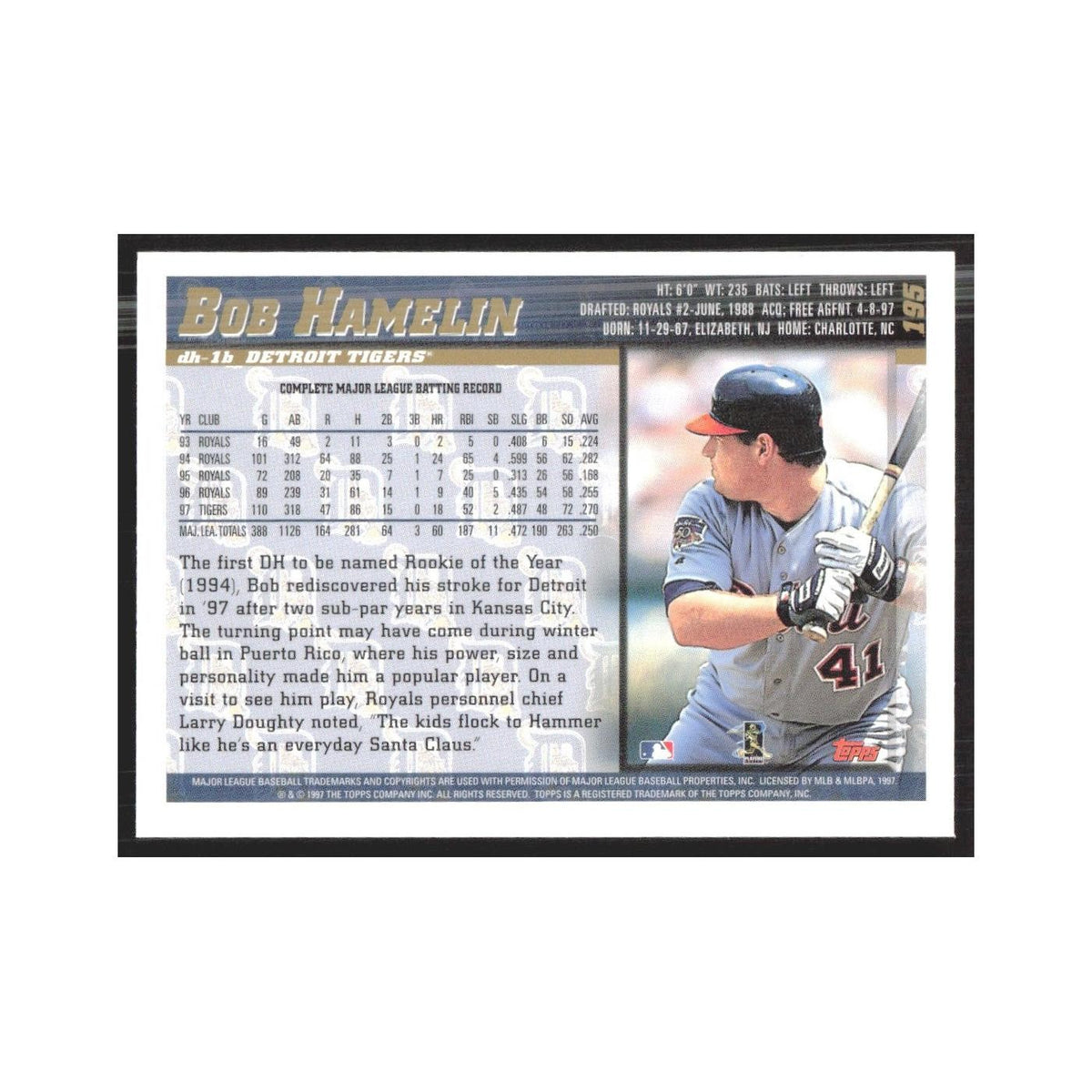 1998 Topps Bob Hamelin Tigers #195