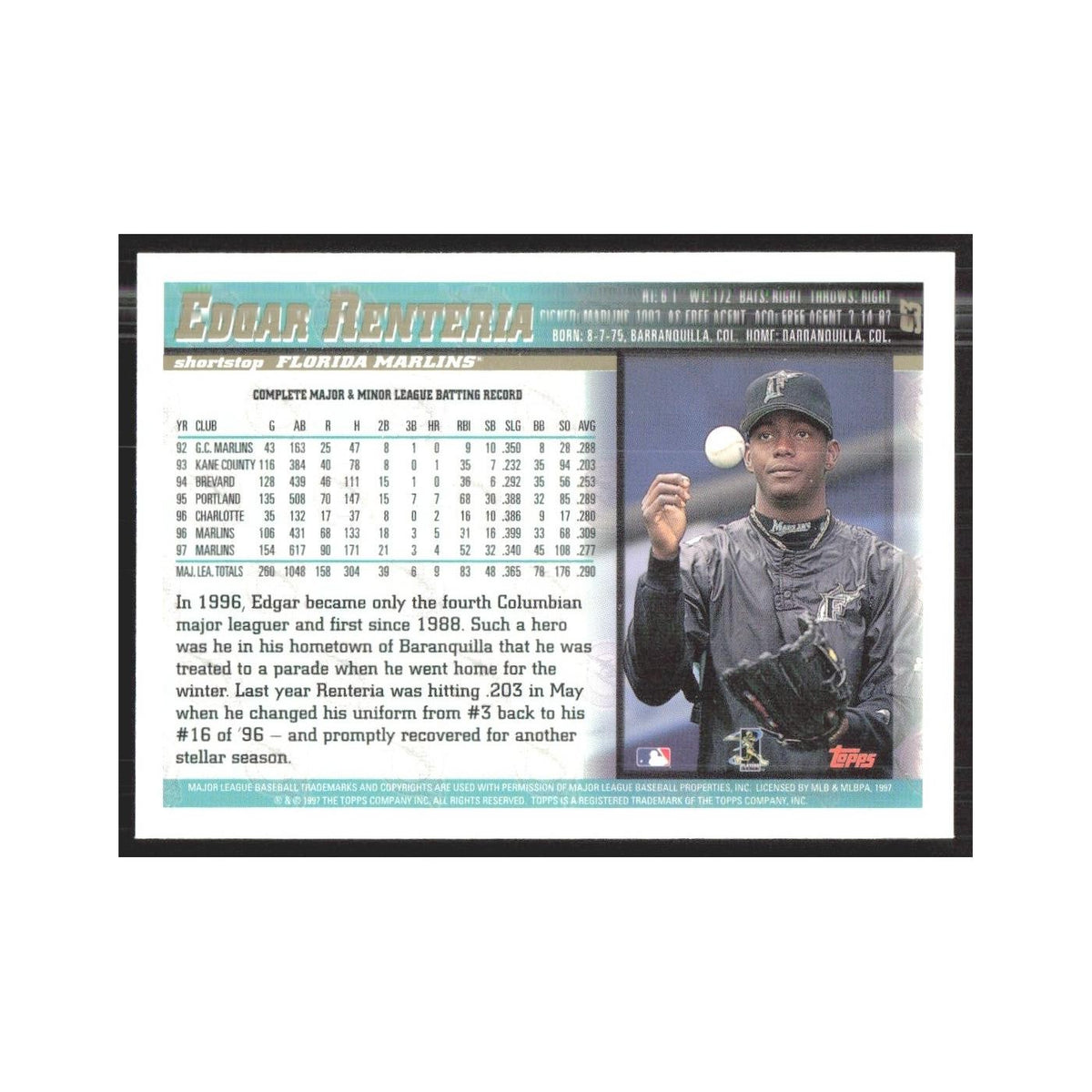 1998 Topps Edgar Renteria Florida Marlins #93