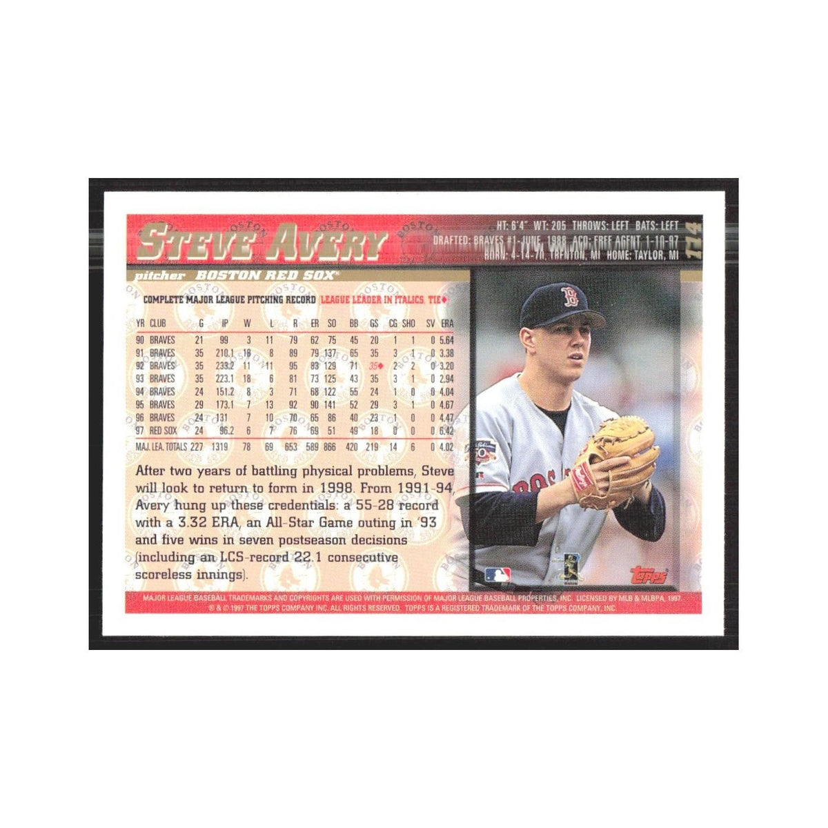 1998 Topps Steve Avery Red Sox #114