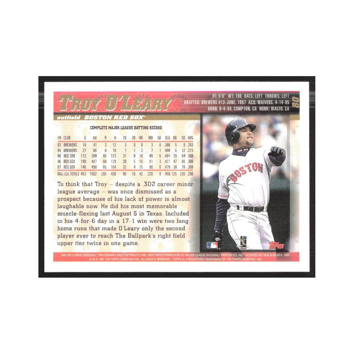 1998 Topps Troy O'Leary Red Sox #80