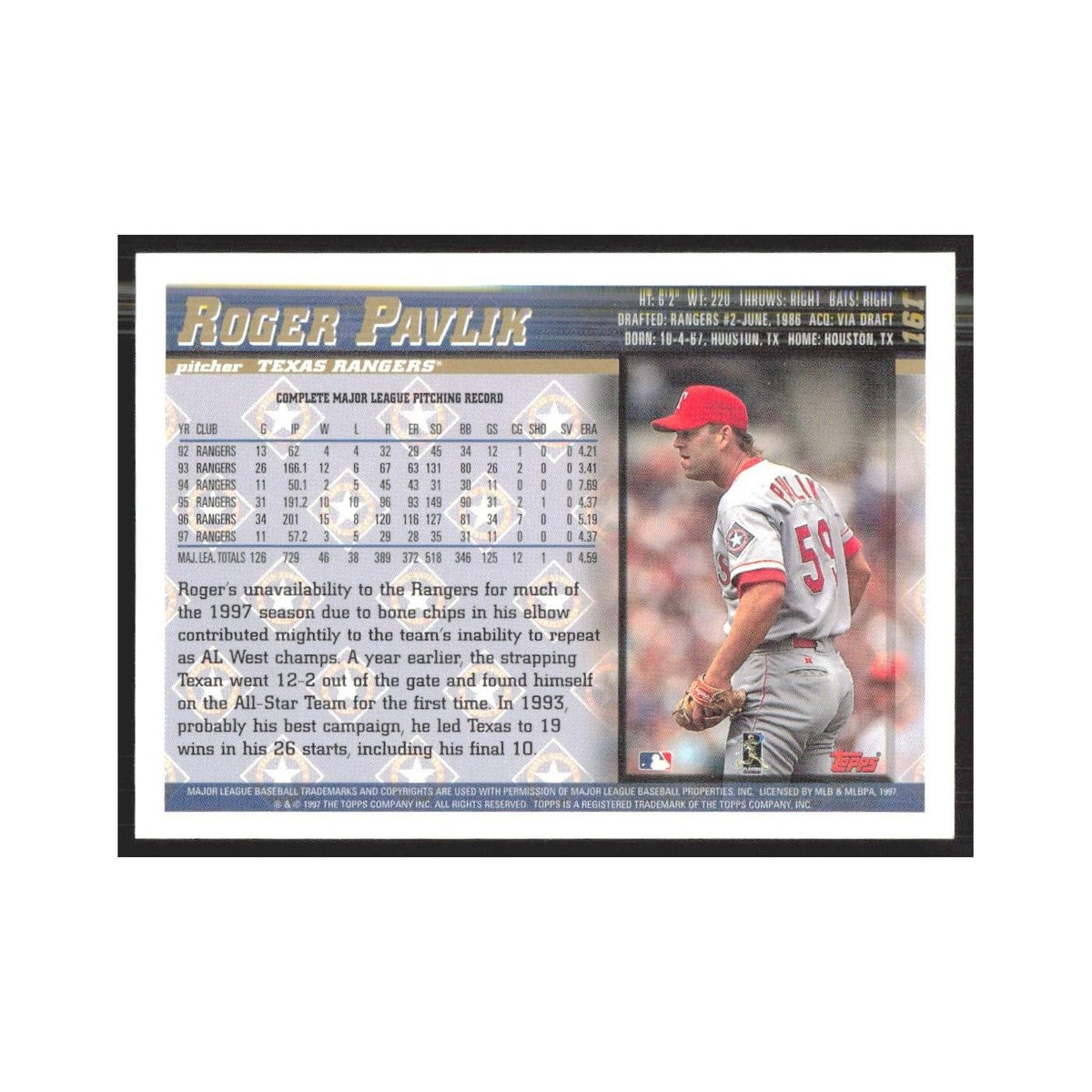 1998 Topps Roger Pavlik Rangers #161