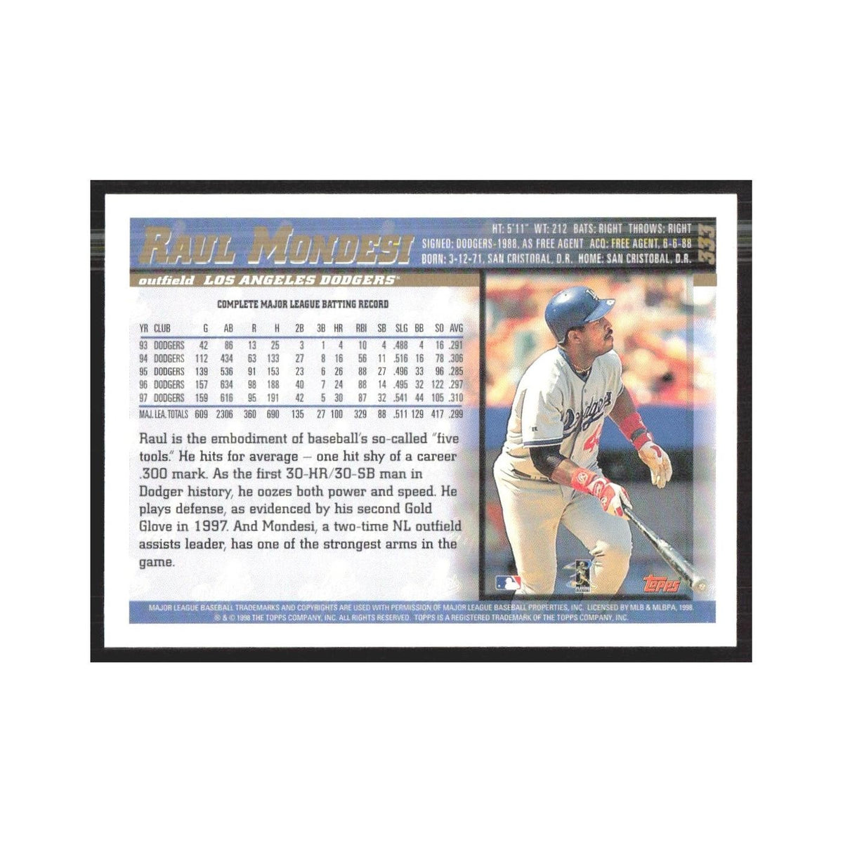 1998 Topps Raul Mondesi Dodgers #333