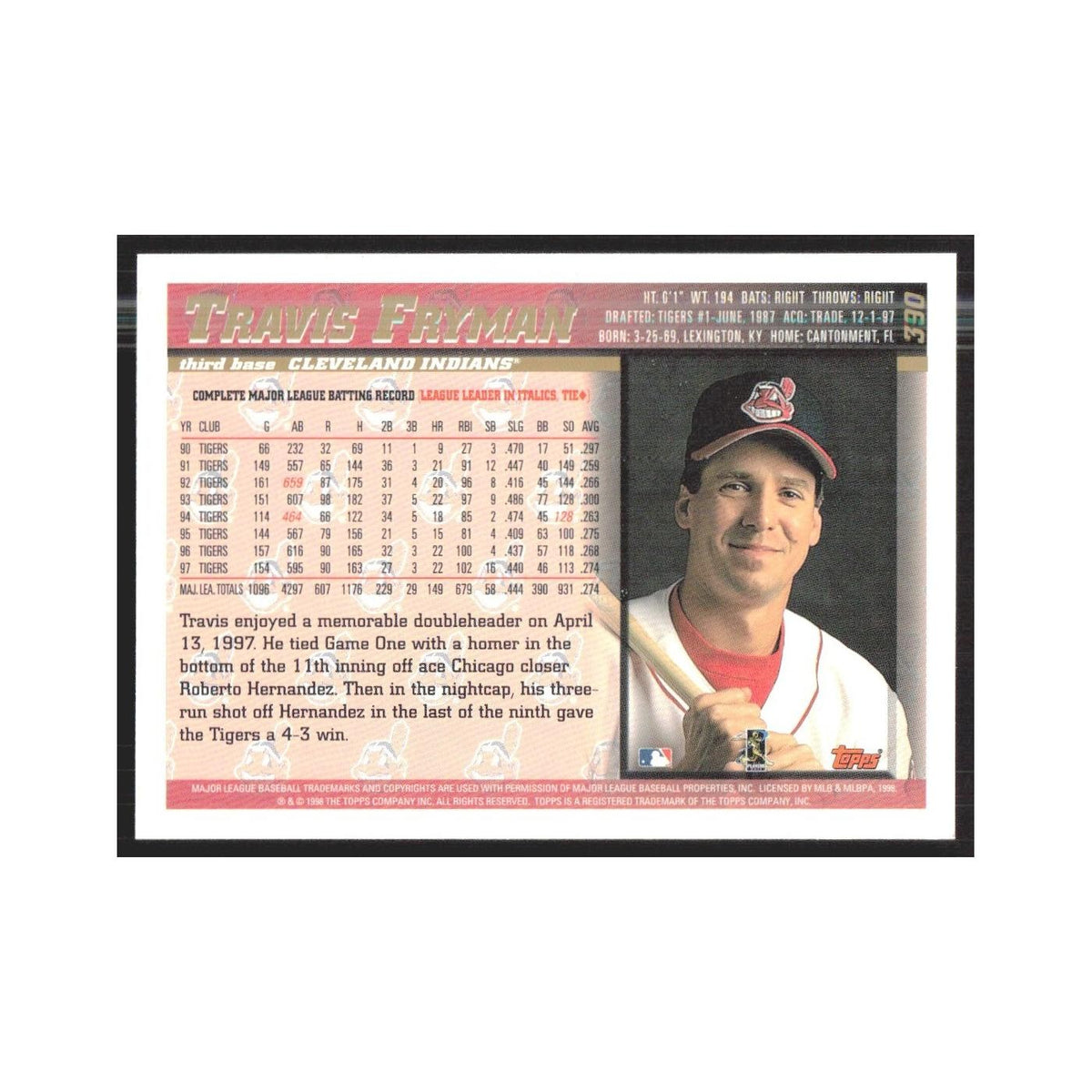 1998 Topps Travis Fryman Indians #390