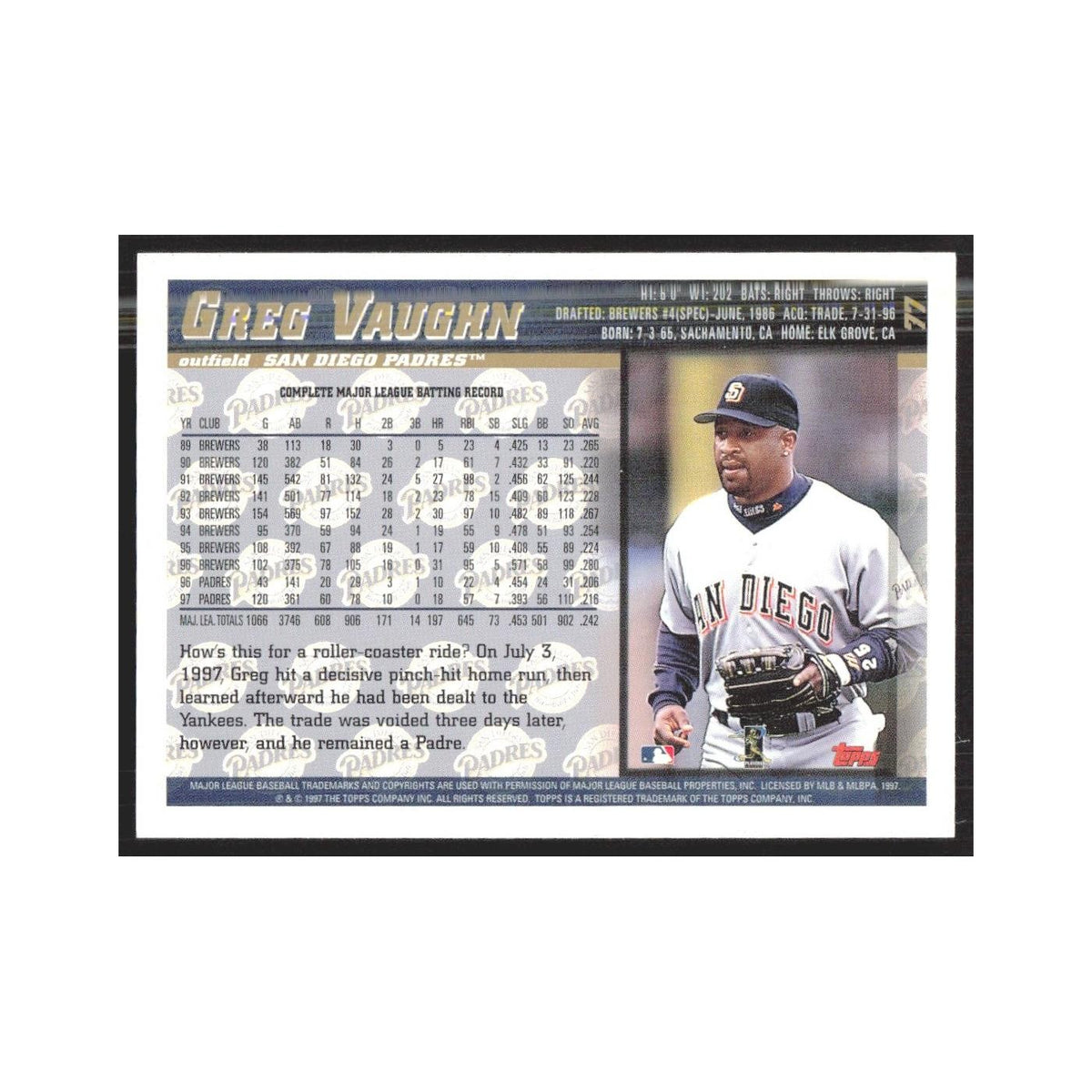 1998 Topps Greg Vaughn Padres #77