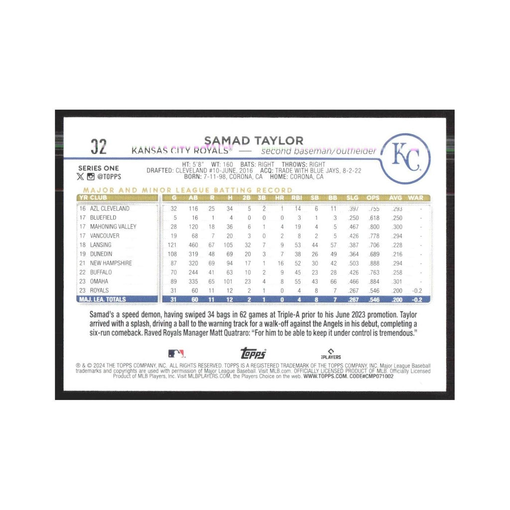 2024 Topps Samad Taylor RC Royals #32