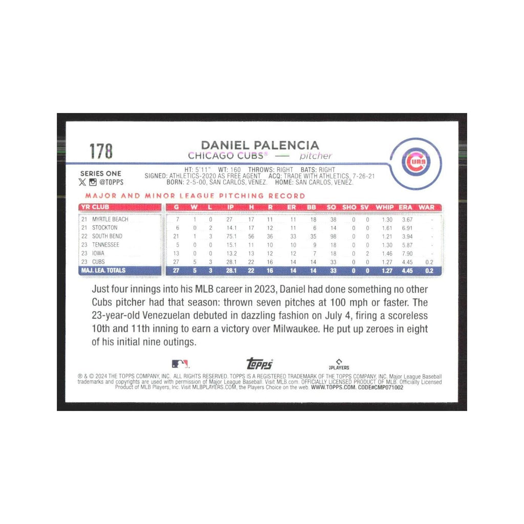 2024 Topps Daniel Palencia RC Cubs #178