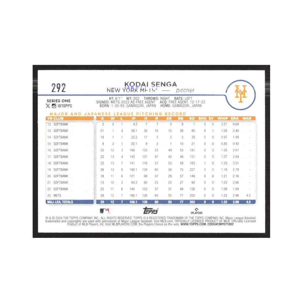 2024 Topps Kodai Senga Mets #292