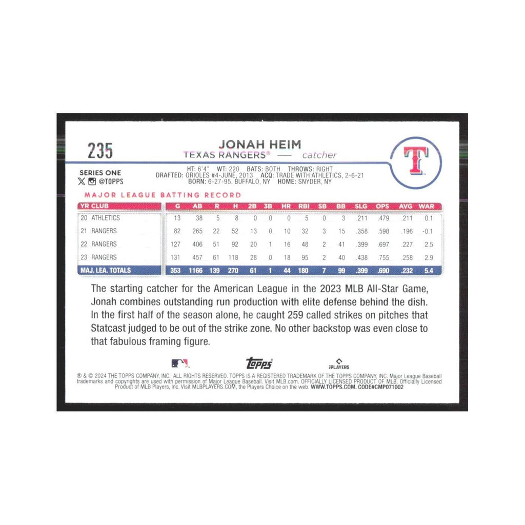2024 Topps Jonah Heim Rangers #235