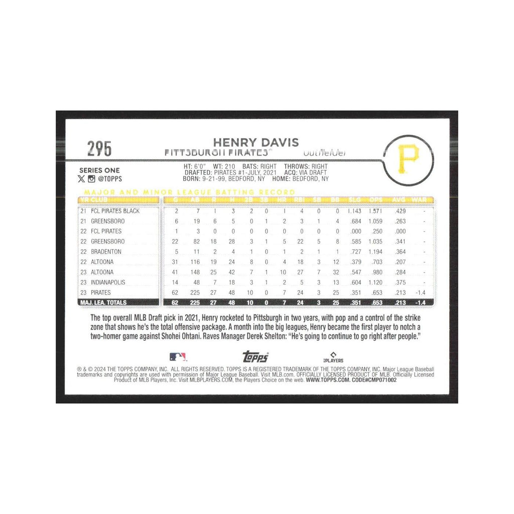 2024 Topps Henry Davis RC Pirates #295