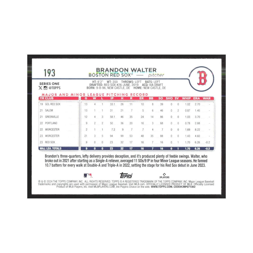 2024 Topps Brandon Walter Red Sox #193