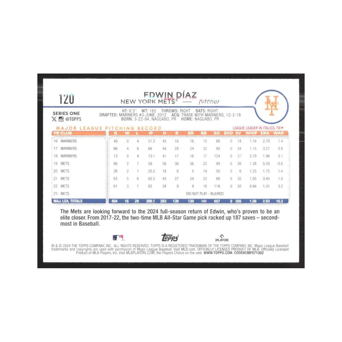 2024 Topps Edwin Diaz Mets #120