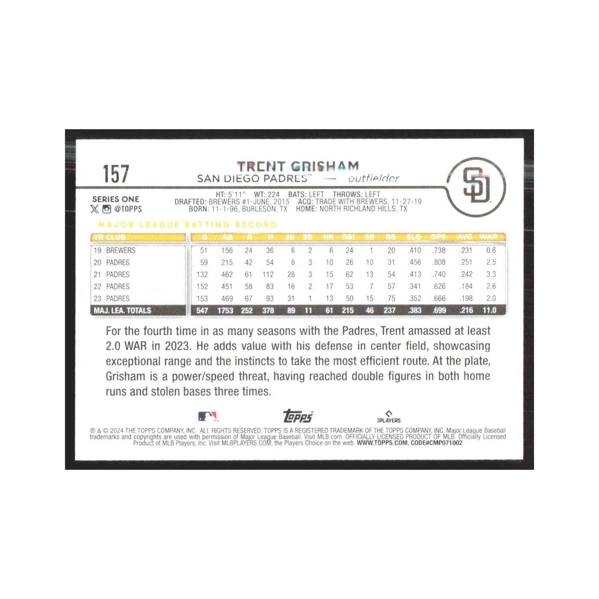 2024 Topps Trent Grisham Padres #157