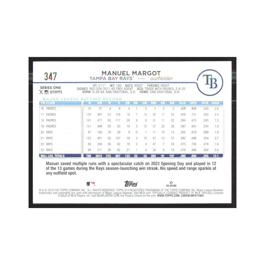 2024 Topps Manuel Margot Rays #347