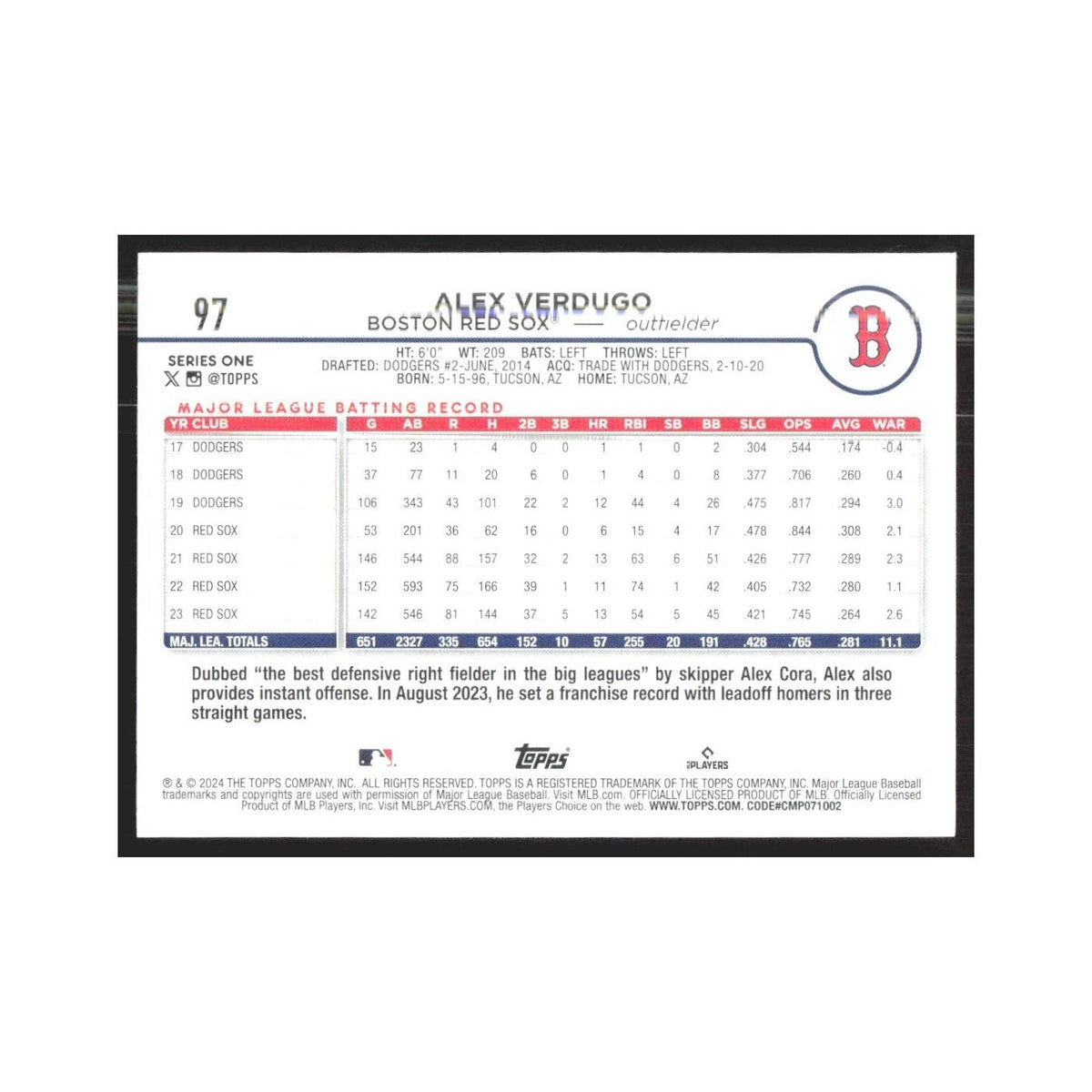 2024 Topps Alex Verdugo Red Sox #97