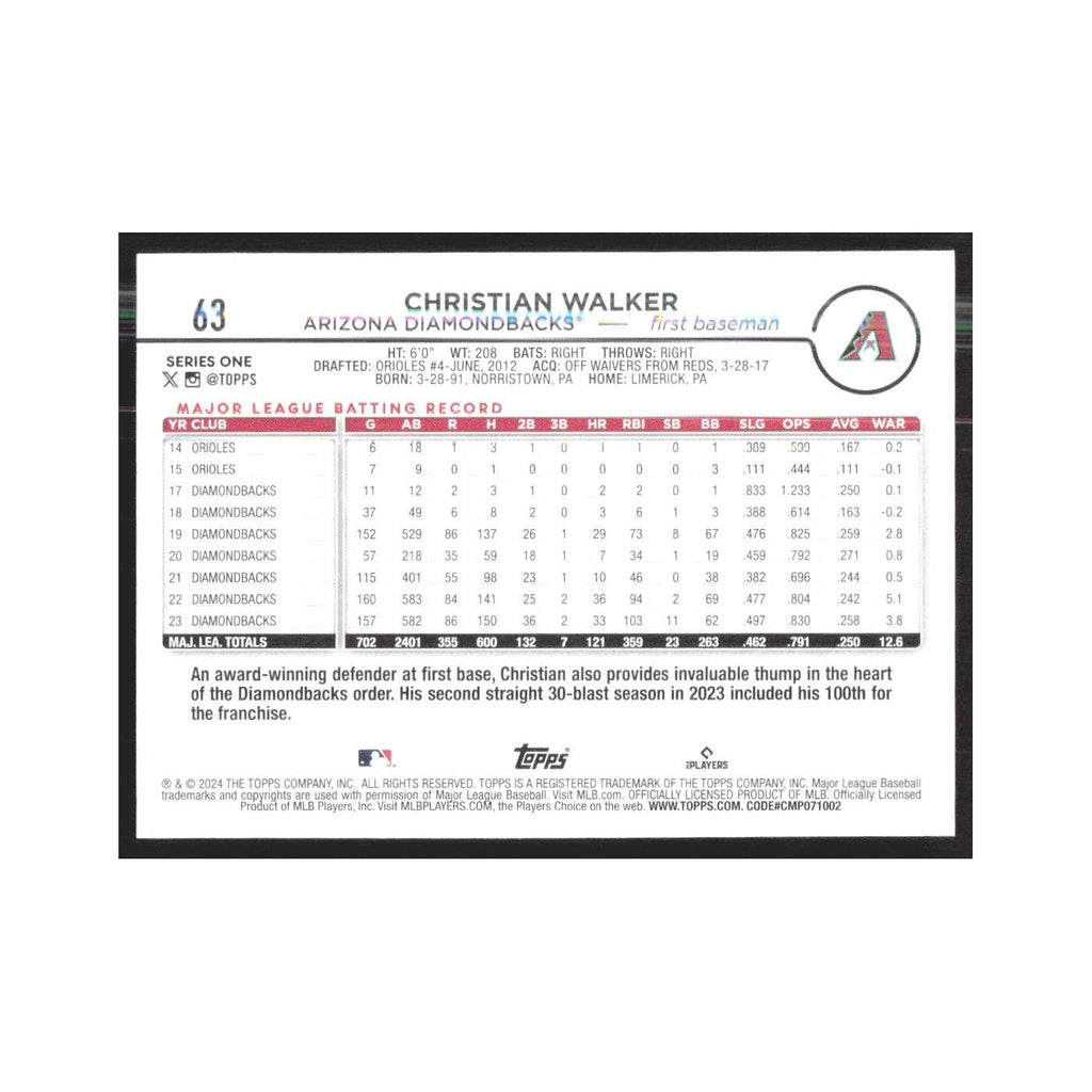2024 Topps Christian Walker Diamondbacks #63