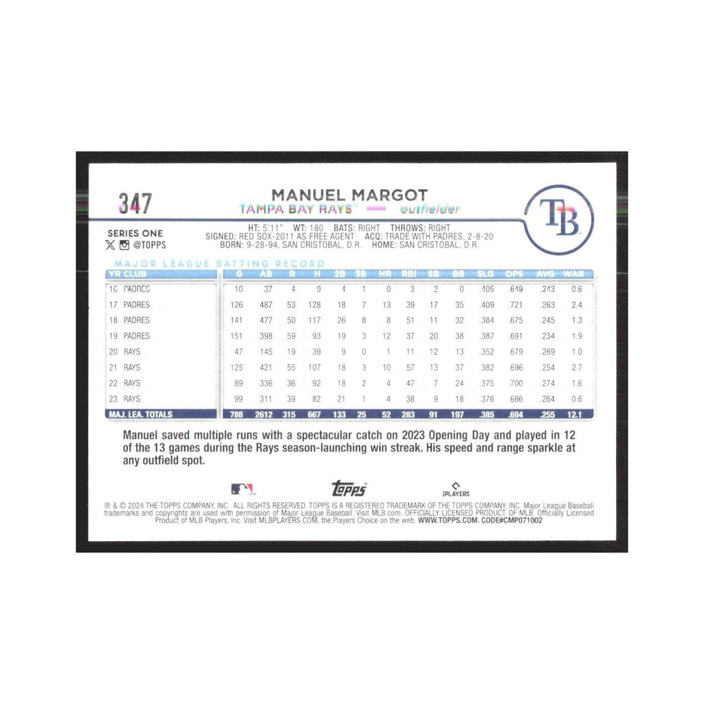 2024 Topps Manuel Margot Rays #347