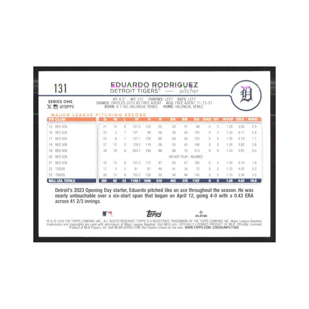 2024 Topps Eduardo Rodriguez Tigers #131