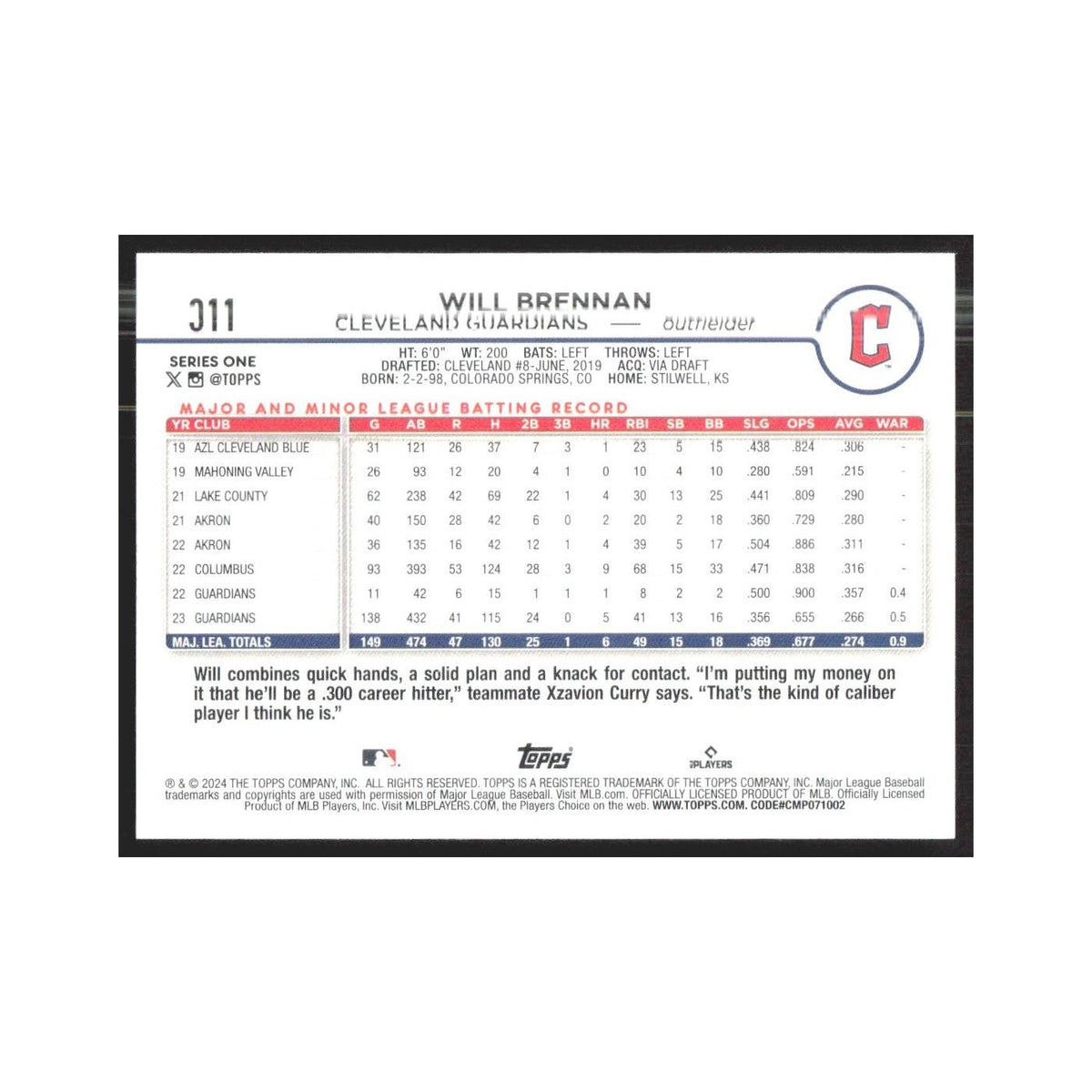 2024 Topps Will Brennan Guardians #311