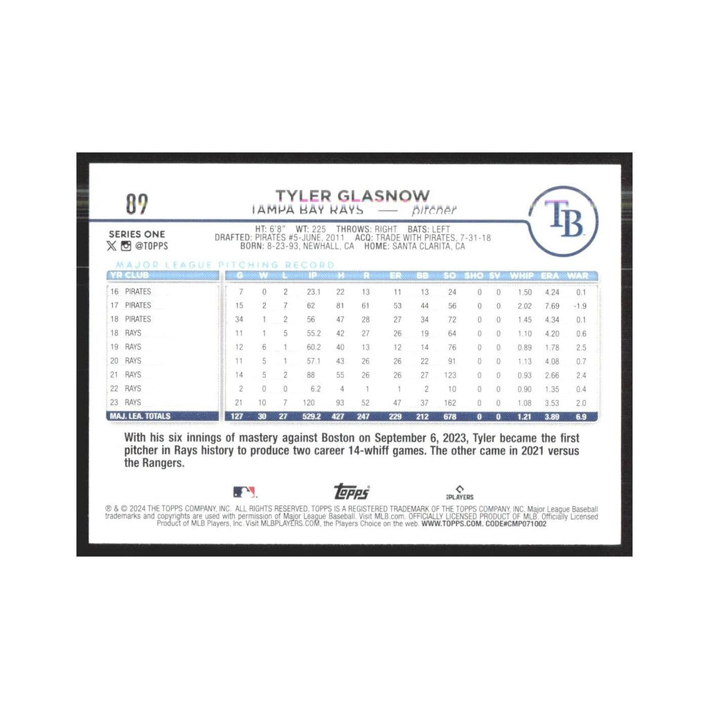 2024 Topps Tyler Glasnow Rays #89