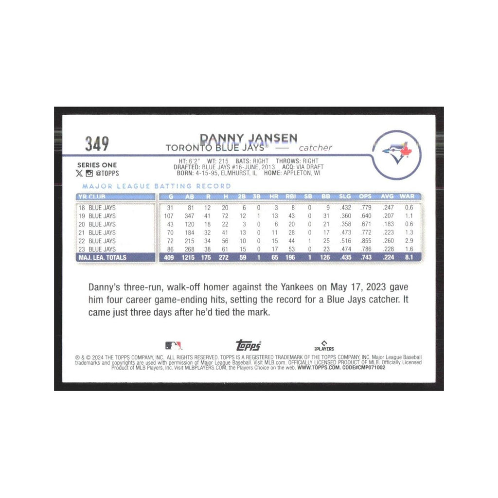 2024 Topps Danny Jansen Blue Jays #349